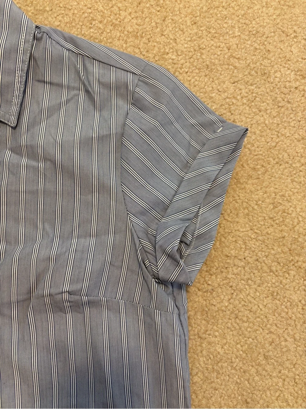 J. Crew Blue and White Striped Cap-Sleeve Button Shirt